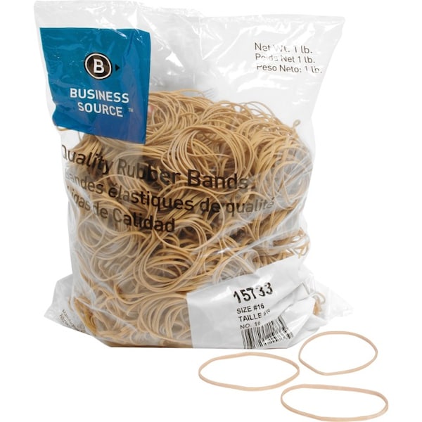 Business Source Rubber Bands, Size 16, 1 lb./BG, 2-1/2"x1/16", Natural Crepe PK BSN15733 - main